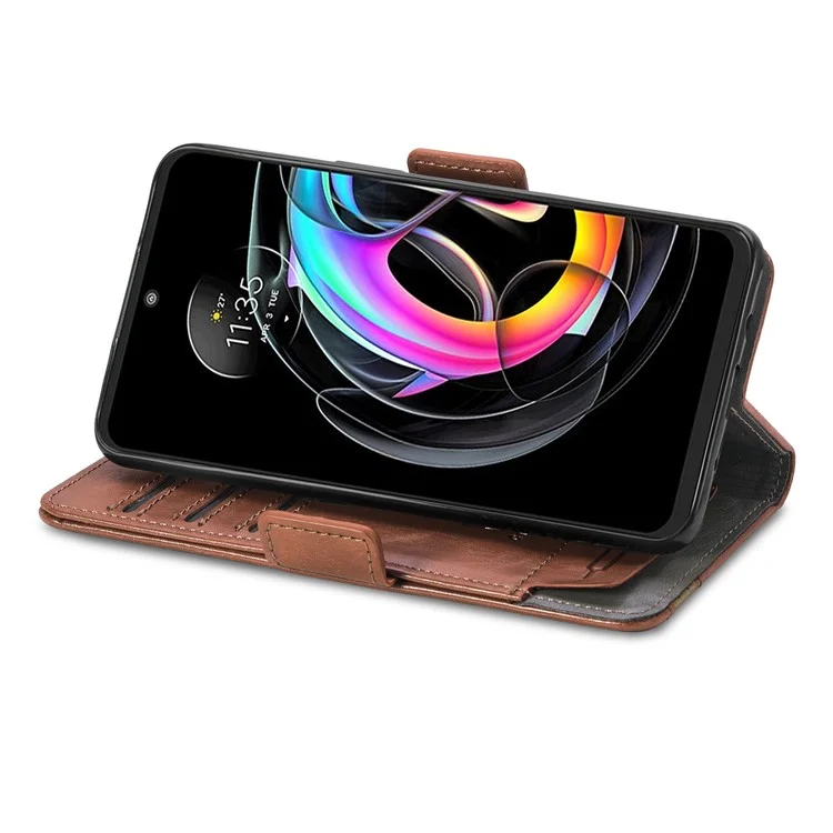 CASENEO 002 Series Estilo empresarial Folio Flip Stand Cartera Caso de cuero a prueba de caídas por splicing para Motorola Edge 20 Lite - Marrón oscuro 