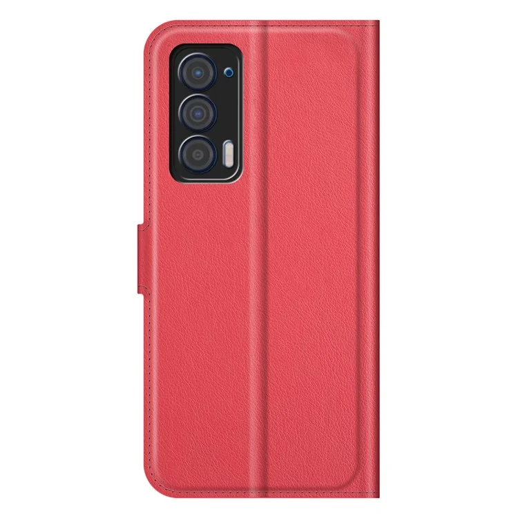 For Motorola Edge (2021) Litchi Skin Phone Case Wallet Stand Design Flip Leather Wallet Phone Cover Shell - Red