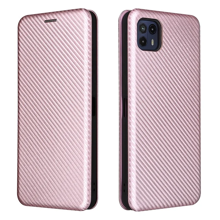 Estado de Cuero de Fibra de Carbono de Fibra de Carbono Absorbido Automáticamente Carcasa Del Teléfono Para Motorola Moto G50 5G - Oro Rosa