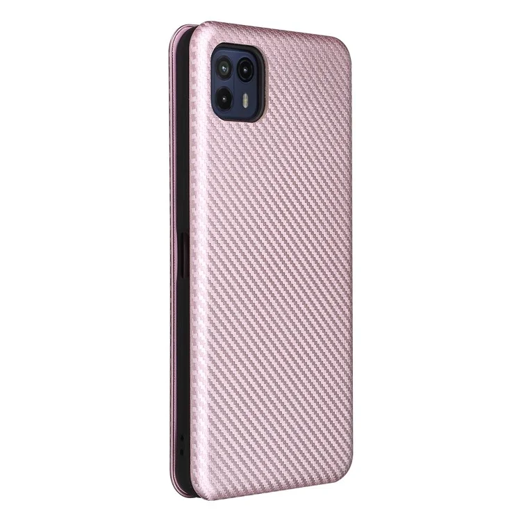 Estado de Cuero de Fibra de Carbono de Fibra de Carbono Absorbido Automáticamente Carcasa Del Teléfono Para Motorola Moto G50 5G - Oro Rosa