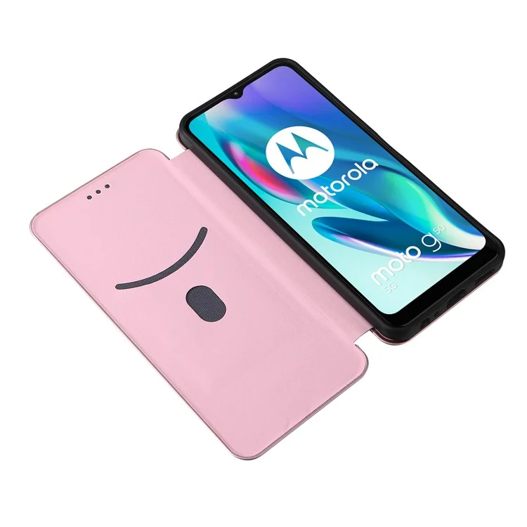 Estado de Cuero de Fibra de Carbono de Fibra de Carbono Absorbido Automáticamente Carcasa Del Teléfono Para Motorola Moto G50 5G - Oro Rosa