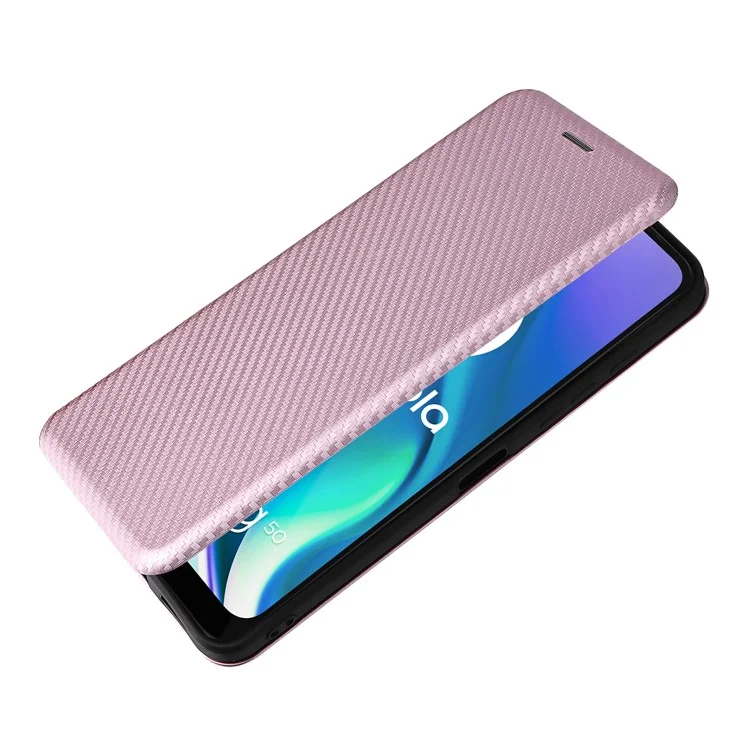 Estado de Cuero de Fibra de Carbono de Fibra de Carbono Absorbido Automáticamente Carcasa Del Teléfono Para Motorola Moto G50 5G - Oro Rosa