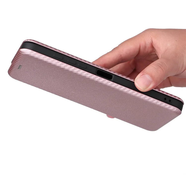 Estado de Cuero de Fibra de Carbono de Fibra de Carbono Absorbido Automáticamente Carcasa Del Teléfono Para Motorola Moto G50 5G - Oro Rosa