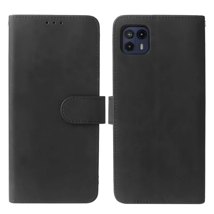 Skin-Touch Feeling PU Leather Wallet Phone Case Flip Stand Cover for Motorola Moto G50 5G - Black