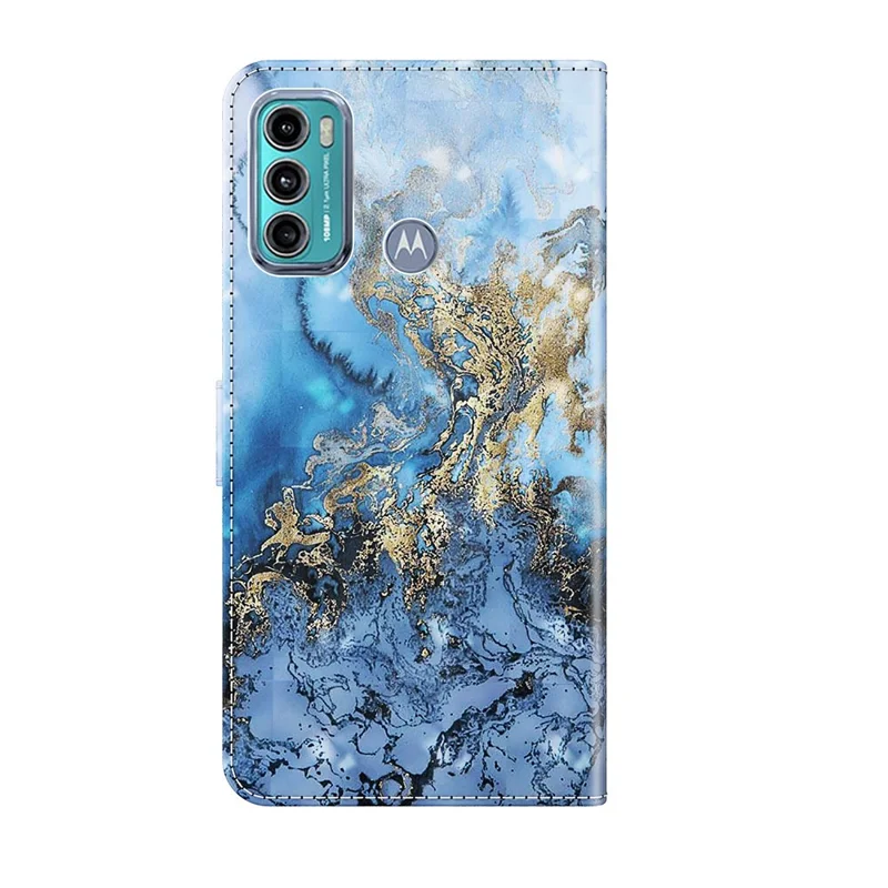 Shock Absorbing 3D Pattern Printing Leather Stand Case Wallet Cover with Strap for Motorola Moto G60 - Galaxy