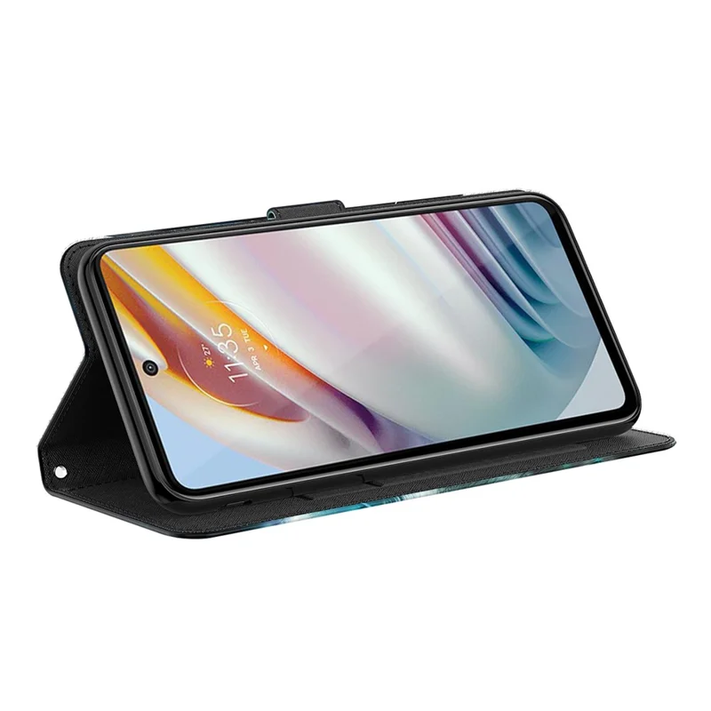 Shock Absorbing 3D Pattern Printing Leather Stand Case Wallet Cover with Strap for Motorola Moto G60 - Galaxy