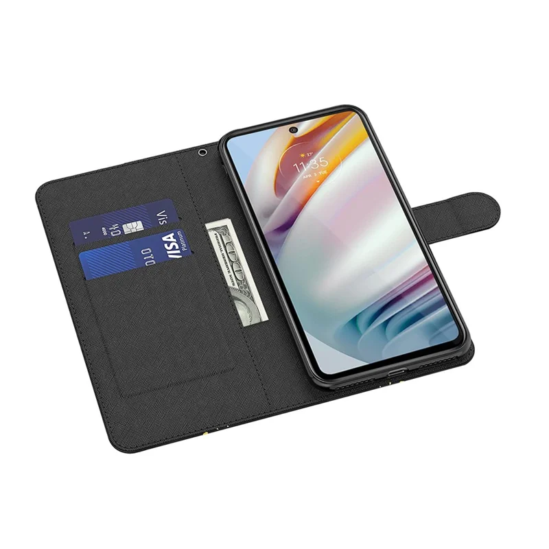 Chockabsorberande 3D-mönstertryckt läderställfodral med plånbok och rem för Motorola Moto G60 - Gyllene fjärilar