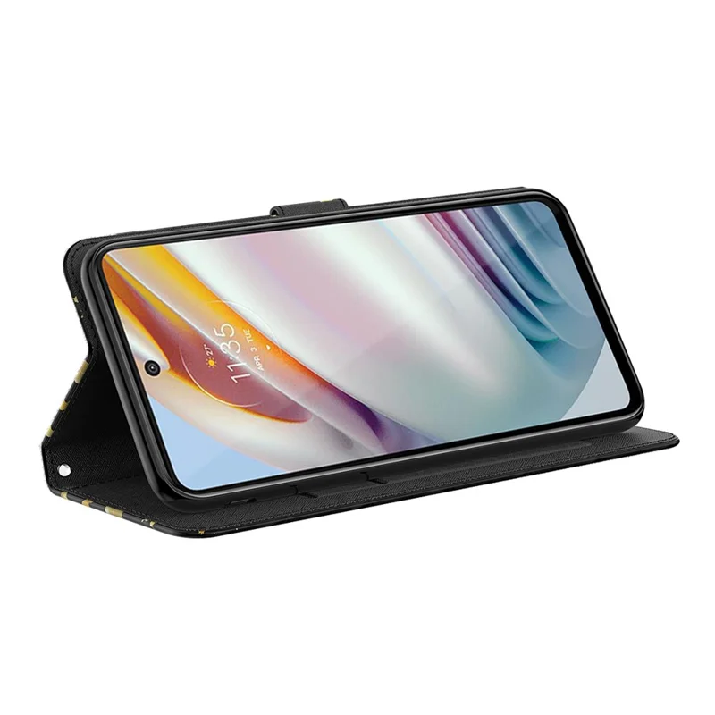 Chockabsorberande 3D-mönstertryckt läderställfodral med plånbok och rem för Motorola Moto G60 - Gyllene fjärilar