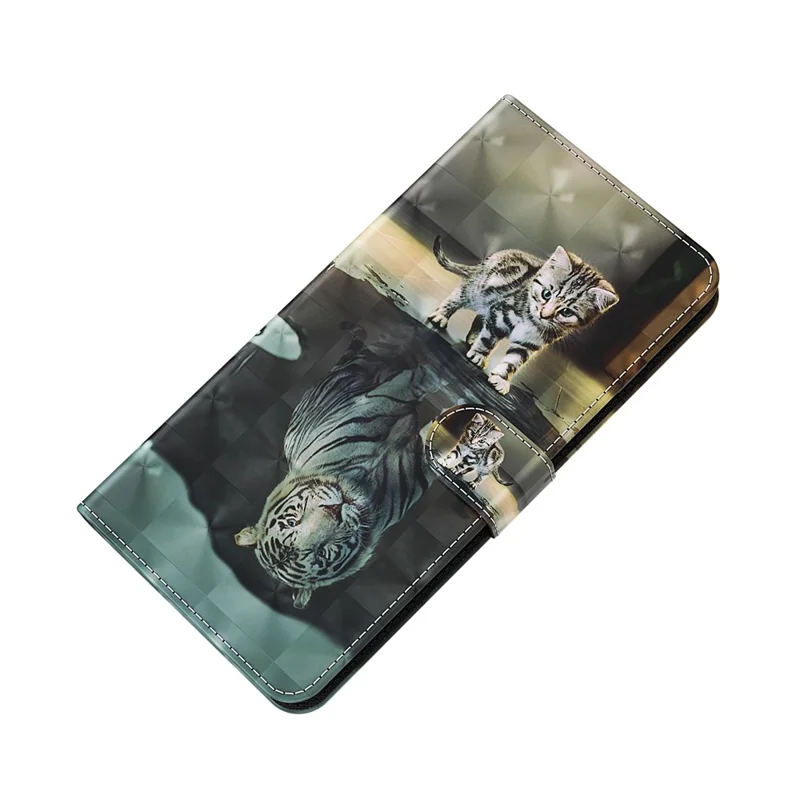 Shock Absorbing 3D Pattern Printing Leather Stand Case Wallet Cover with Strap for Motorola Moto G60 - Cat and Tiger