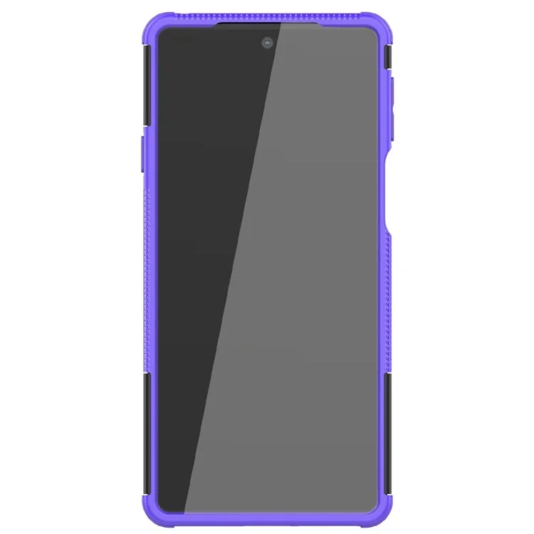 Tire Texture Shock-Absorption Hard PC + TPU Protective Back Cover with Kickstand for Motorola Edge 20 - Purple