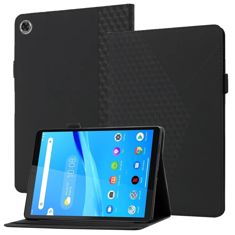 Capa Protetora de Couro PU Tátil de Pele com Slots para Cartão Multi-Cor Rhombus Imprinting para Lenovo Tab M8 (FHD)/Tab M8 (2ª Geração) TB-8705F/8705X/8505X - Preta