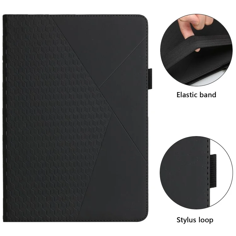 Capa Protetora de Couro PU Tátil de Pele com Slots para Cartão Multi-Cor Rhombus Imprinting para Lenovo Tab M8 (FHD)/Tab M8 (2ª Geração) TB-8705F/8705X/8505X - Preta