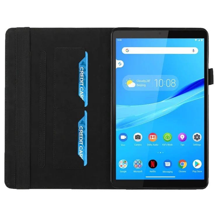 Capa Protetora de Couro PU Tátil de Pele com Slots para Cartão Multi-Cor Rhombus Imprinting para Lenovo Tab M8 (FHD)/Tab M8 (2ª Geração) TB-8705F/8705X/8505X - Preta