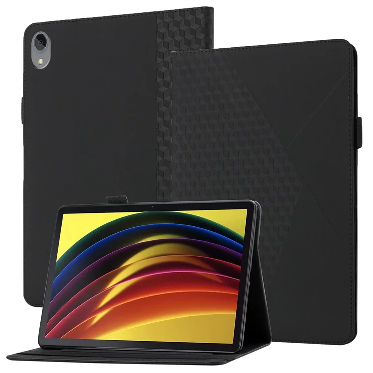 Rhhombus Imprimindo a Capa de Couro Com Touch de Pele Resistente a Arranhões + Comprimido de Protetora de Comprimido PU Com Slots de Cartão Para Lenovo Tab P11 J606f - Preto