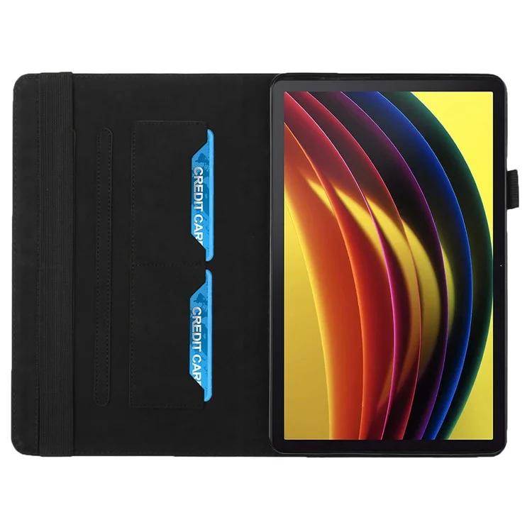 Impresión de Rombo de Cuero Táctil Resistente a la Piel + Cubierta de Caja Protectora de Tableta PU Con Ranuras Para Tarjetas Para la Pestaña Lenovo P11 J606F - Negro