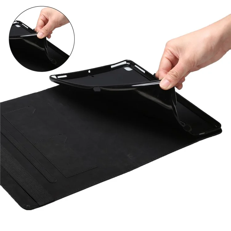Rhombus Imprinting Scratch-Resistant Skin-Touch Leather + PU Tablet Protective Case Cover with Card Slots for Lenovo Tab P11 TB-J606F / Tab P11 5G - Black