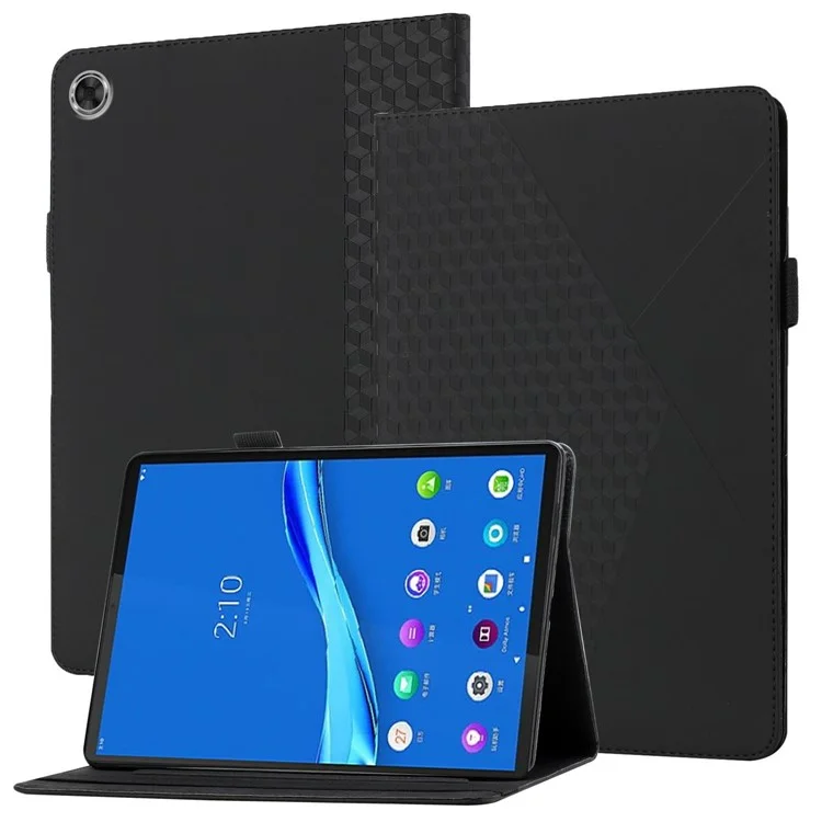 Drop-Proof Rhombus Imprinting Skin-Touch Leather + PU Tablet Protective Case Cover with Card Slots for Lenovo Tab M10 Plus TB-X606F - Black