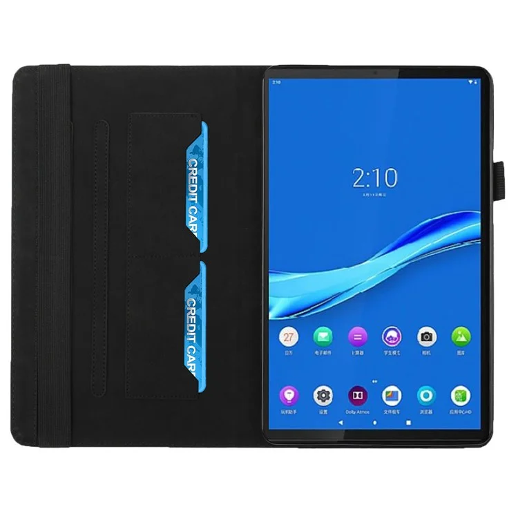 Drop-Proof Rhombus Imprinting Skin-Touch Leather + PU Tablet Protective Case Cover with Card Slots for Lenovo Tab M10 Plus TB-X606F - Black