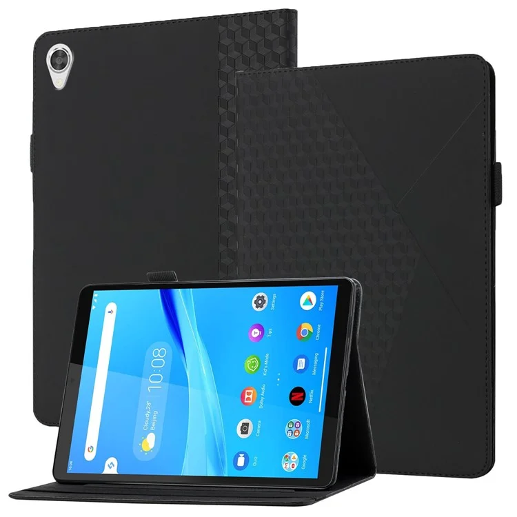 Rhombus Pattern Imprinting Skin-touch Feeling Leather Outer + PU Inner Card Slots Design Tablet Protective Case Cover for Lenovo Tab M10 HD Gen 2 TB-X306F/X306X - Black
