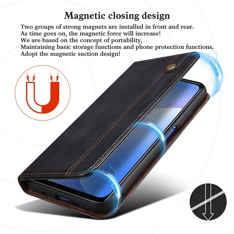 Wallet Stand Waxy Crazy Horse Texture Magnetic Auto-absorbed PU Leather Phone Case Cover for Motorola Moto G30 - Black