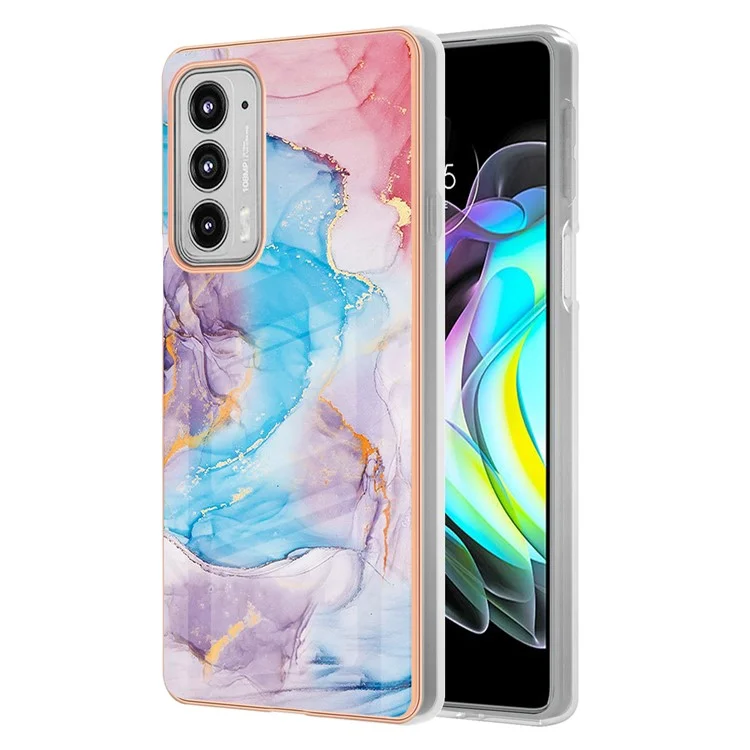 Marble Design Soft Flexible TPU IMD Anti-Scratch Shockproof Electroplating Phone Case for Motorola Edge 20 - Milky Way Marble Blue