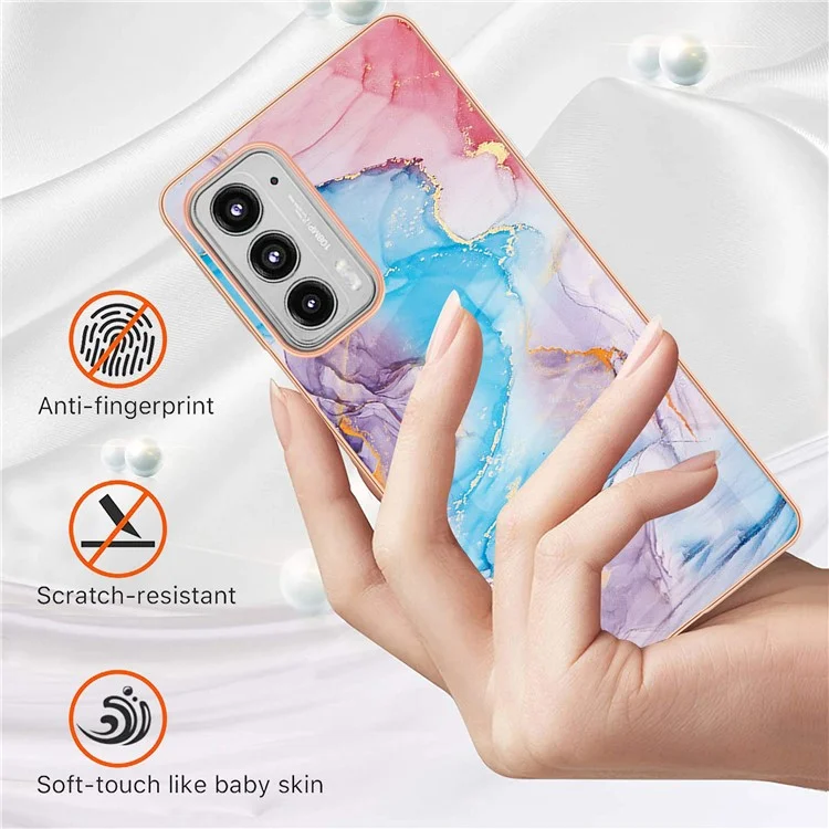 Marble Design Soft Flexible TPU IMD Anti-Scratch Shockproof Electroplating Phone Case for Motorola Edge 20 - Milky Way Marble Blue