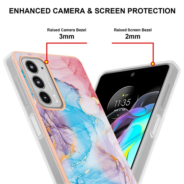 Marble Design Soft Flexible TPU IMD Anti-Scratch Shockproof Electroplating Phone Case for Motorola Edge 20 - Milky Way Marble Blue
