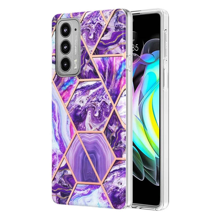 Marble Pattern 2.0mm IMD Anti-Scratch TPU Bumper Electroplating Protective Cover for Motorola Edge 20 - Dark Purple