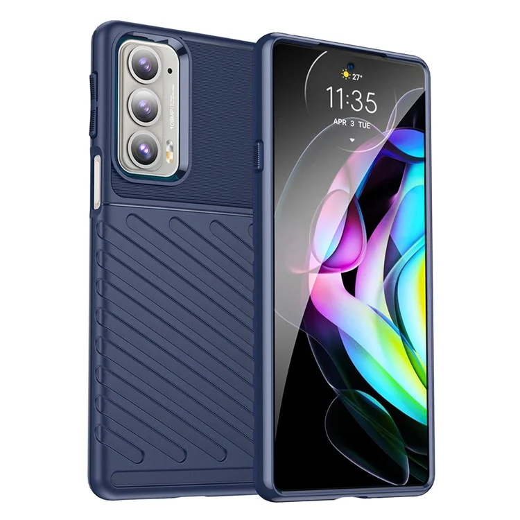 Thunder Series Twill Design Soft TPU Mobile Phone Back Case Cover for Motorola Edge 20 - Blue
