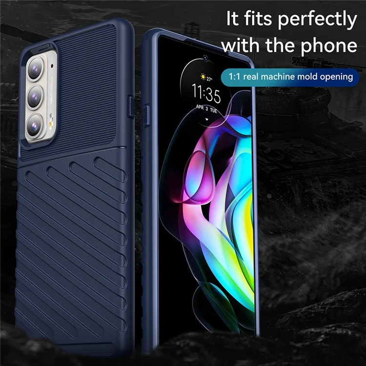 Thunder Series Twill Design Soft TPU Mobile Phone Back Case Cover for Motorola Edge 20 - Blue