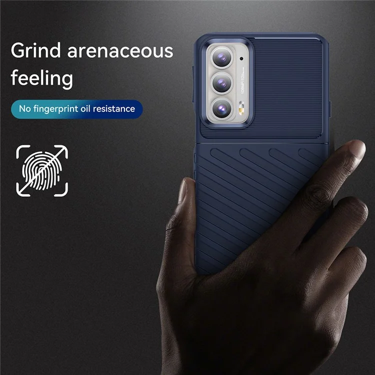 Thunder Series Twill Design Soft TPU Mobile Phone Back Case Cover for Motorola Edge 20 - Blue