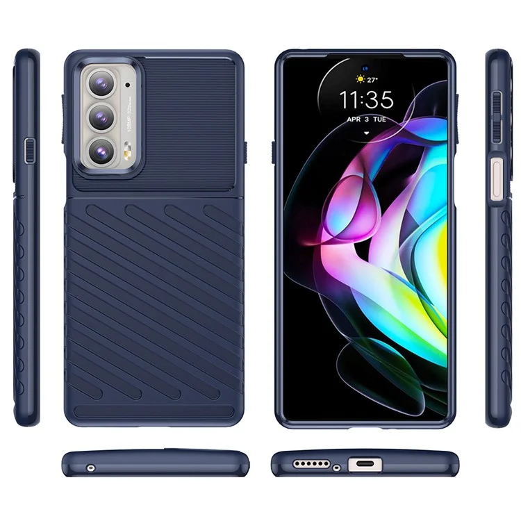 Thunder Series Twill Design Soft TPU Mobile Phone Back Case Cover for Motorola Edge 20 - Blue