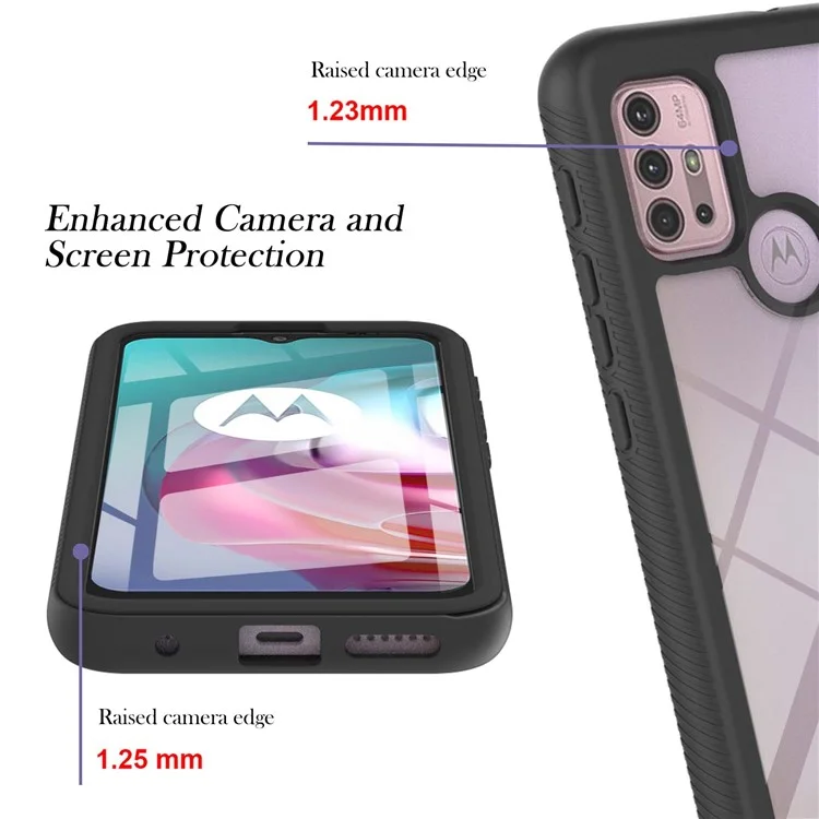 PC + TPU Hybrid Cover Drop Buffer Phone Case with PET Screen Protector for Motorola Moto G30/G10/G10 Power - Black