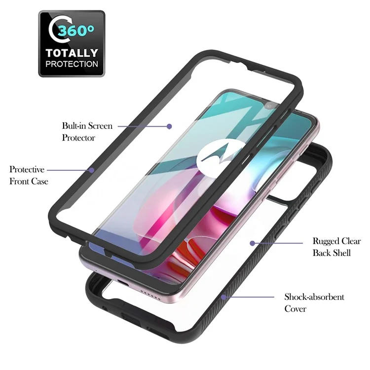 PC + TPU Hybrid Cover Drop Buffer Case de Téléphone Avec Protecteur D'écran de Compagnie Pour Motorola Moto G30 / G10 / G10 Power - le Noir