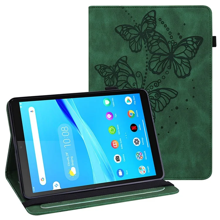 Modèle de Papillon Impression de Folio Stand PU Cuir de Protection en Cuir Avec Emplacements de Carte et Bande Élastique Pour Lenovo Tab P11 / P11 5G 11 Pouces TB-J606F / J606X - Vert