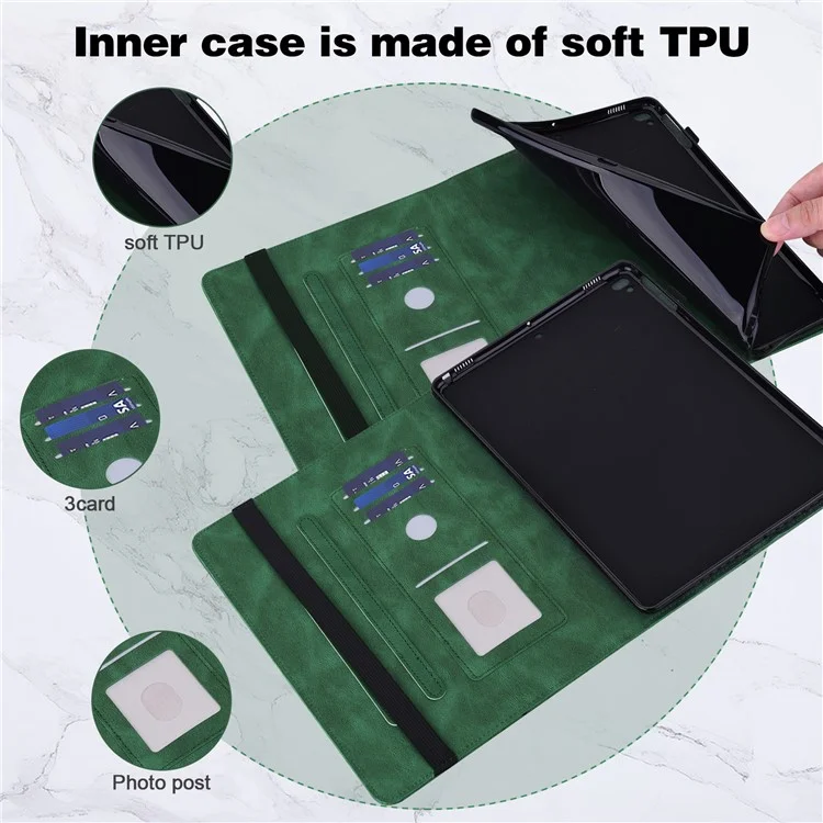 Modèle de Papillon Impression de Folio Stand PU Cuir de Protection en Cuir Avec Emplacements de Carte et Bande Élastique Pour Lenovo Tab P11 / P11 5G 11 Pouces TB-J606F / J606X - Vert