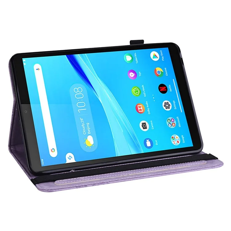 Butterflies Imprinted Elastic Strap Well-Protected Anti-Drop Tablet Case with Stand for Lenovo Tab M8/M8 (2nd Gen) TB-8505/TB-8705/TB-8506 -  Purple