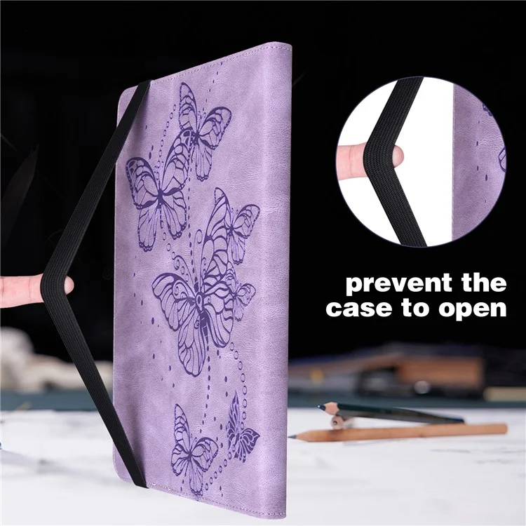 Butterflies Imprinted Elastic Strap Well-Protected Anti-Drop Tablet Case with Stand for Lenovo Tab M8/M8 (2nd Gen) TB-8505/TB-8705/TB-8506 -  Purple