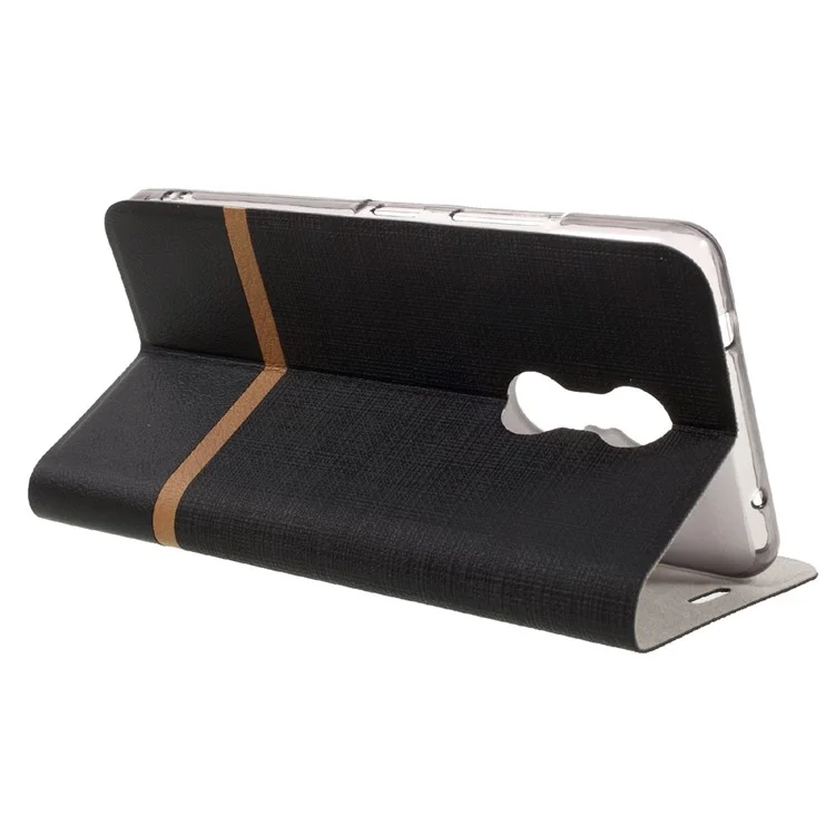 Cross Texture Leather Card Holder Case for Lenovo K6 Note with Steel Sheet - Black