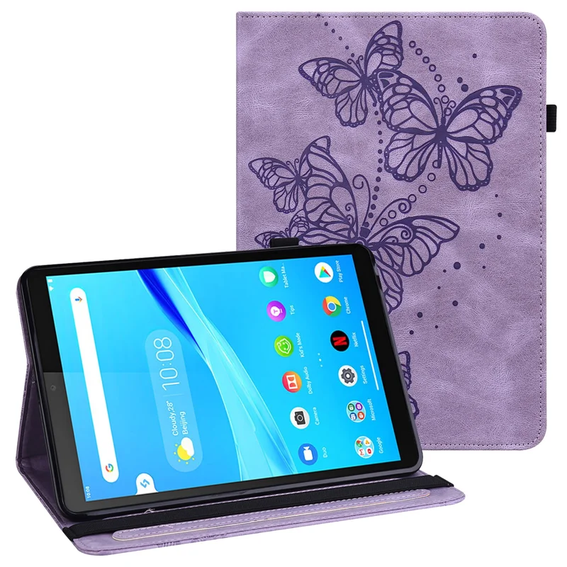 Modèle de Papillon Imprimé pu Leather Folio Stand Avec Porte-cartes et Bande Élastique Pour Lenovo Tab M10 HD Gen 2 TB-X306X - Violet