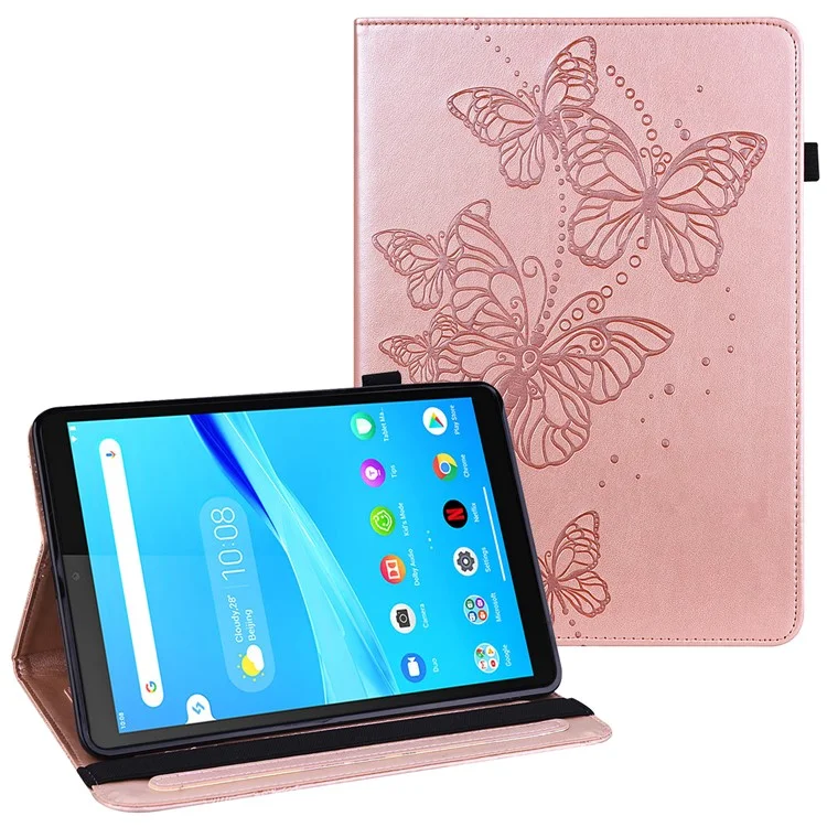 Gedruckter Schmetterlingsmuster PU Leder Folio Stand Hülle Mit Kartenhaltern Und Gummiband Für Lenovo Tab M10 HD Gen 2 TB-X306X - Roségold