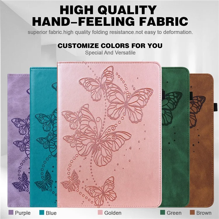 Gedruckter Schmetterlingsmuster PU Leder Folio Stand Hülle Mit Kartenhaltern Und Gummiband Für Lenovo Tab M10 HD Gen 2 TB-X306X - Roségold