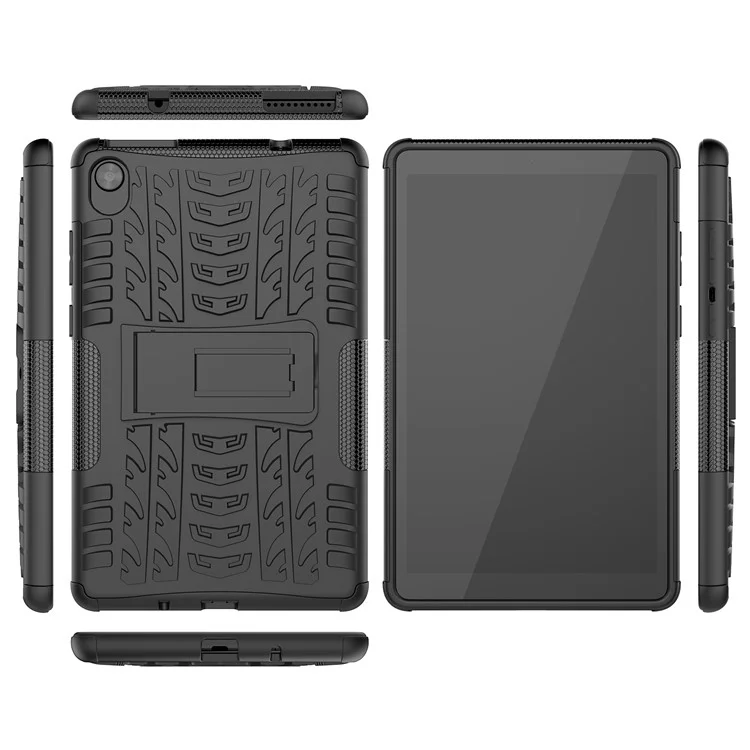 Tire Texture Hard PC Back Soft TPU Rugged Protective Phone Case with Kickstand for Lenovo Tab M8 (HD) 8505 / Tab M8 (3rd Gen) 8506 - Black