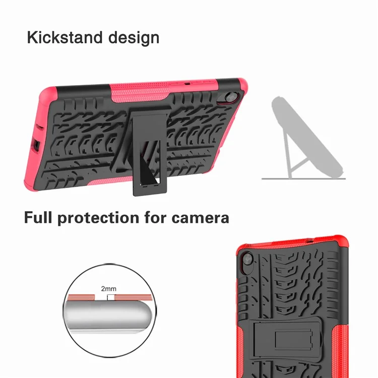 Tire Texture Hard PC Back Soft TPU Rugged Protective Phone Case with Kickstand for Lenovo Tab M8 (HD) 8505 / Tab M8 (3rd Gen) 8506 - Black