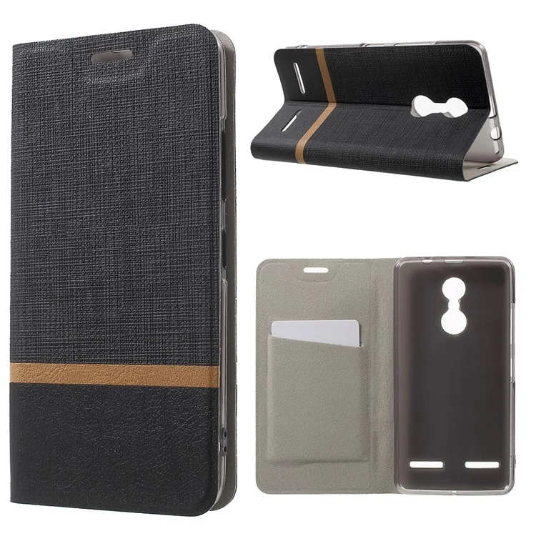 Cross Texture Card Holder Leather Stand Case for Lenovo K6 - Black