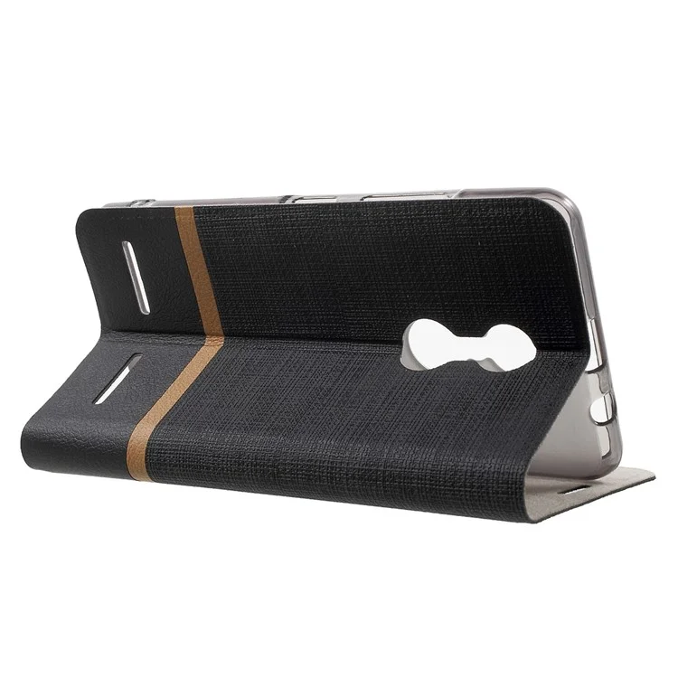 Cross Texture Card Holder Leather Stand Case for Lenovo K6 - Black