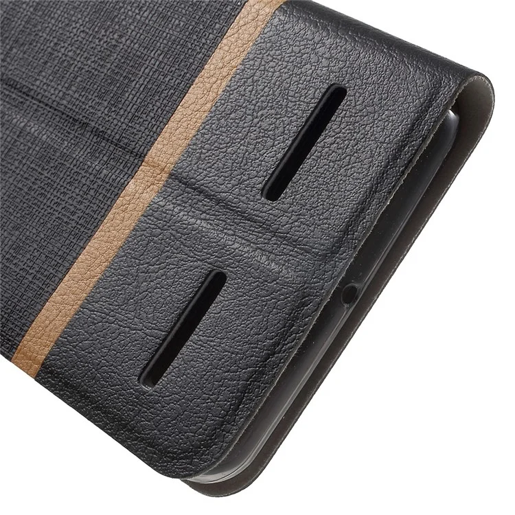 Cross Texture Card Holder Leather Stand Case for Lenovo K6 - Black