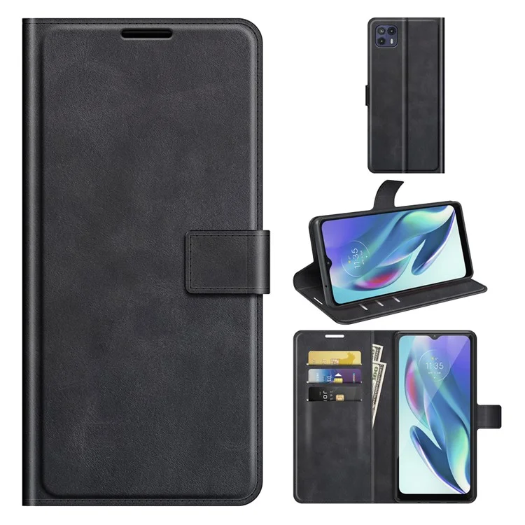 Kratzfestes Volles Schutzpu Leder TPU Wallet Stand Telefon Flip Cover Hülle Für Motorola Moto G50 5g - Schwarz