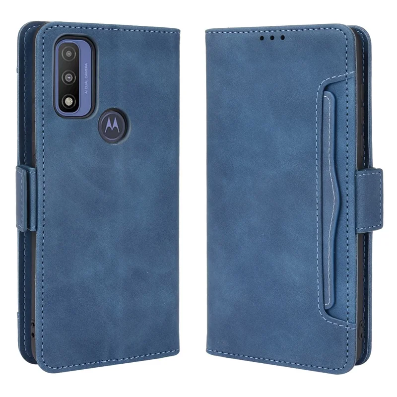 Multiple Card Slot Design PU Leather Wallet Stand Full-Protection Phone Cover Shell for Motorola G Pure - Blue
