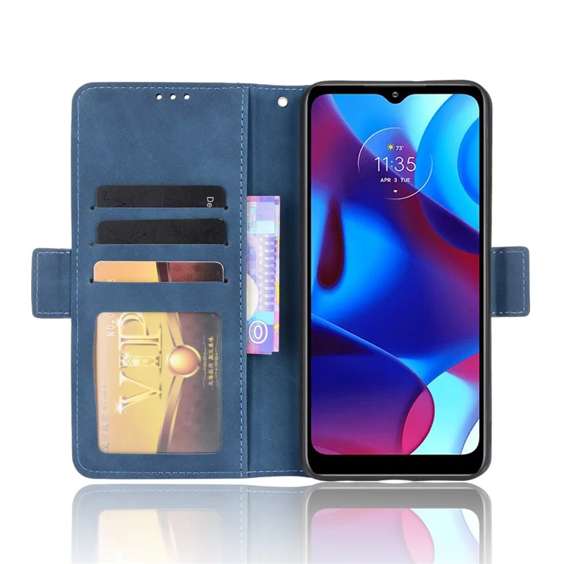 Multiple Card Slot Design PU Leather Wallet Stand Full-Protection Phone Cover Shell for Motorola G Pure - Blue